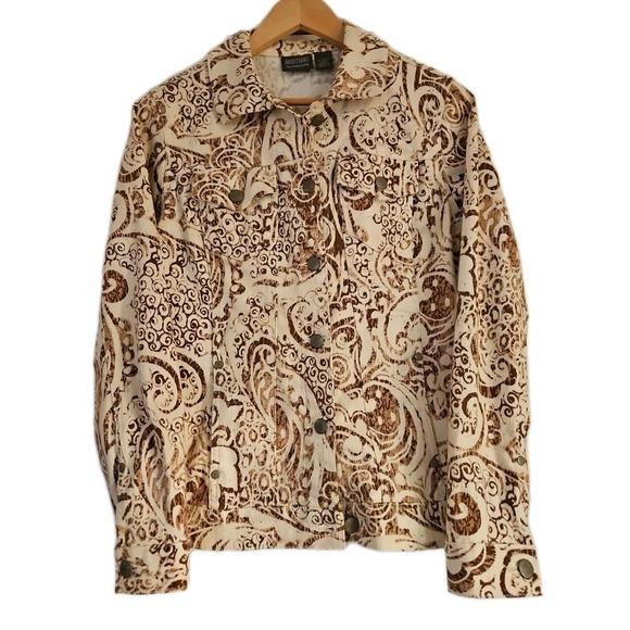 Chico's Jackets & Blazers - Additions By Chicos Size 0  Paisley Jacket Trucker Boho Brown Pockets